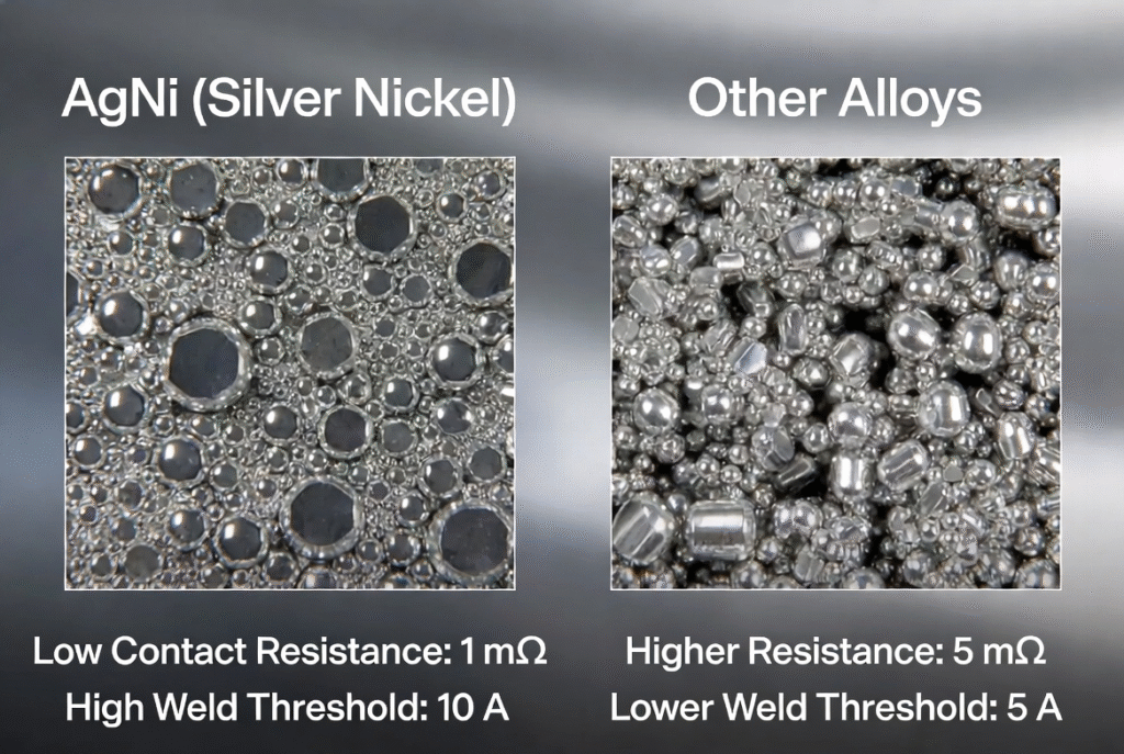 AgNi silver nickel contacts vs other alloys comparison 2026