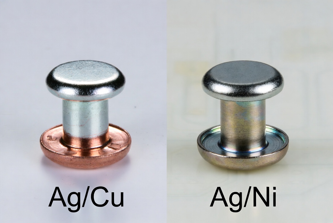 Ag/Cu vs Ag/Ni bimetal silver contact rivets comparison 2026