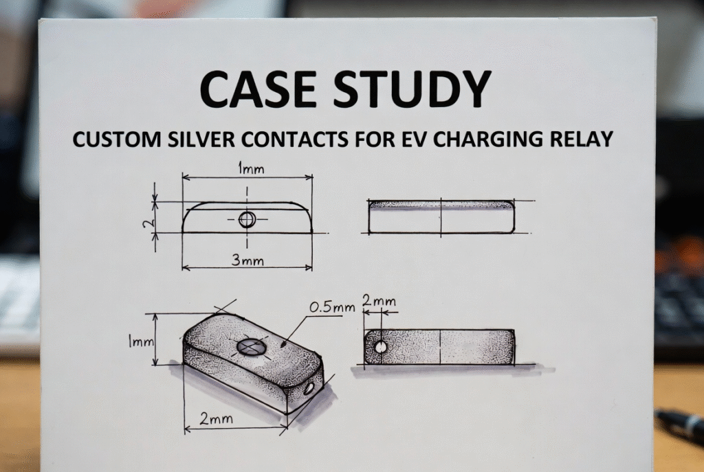 Custom silver contacts from drawings for EV charging relay case study