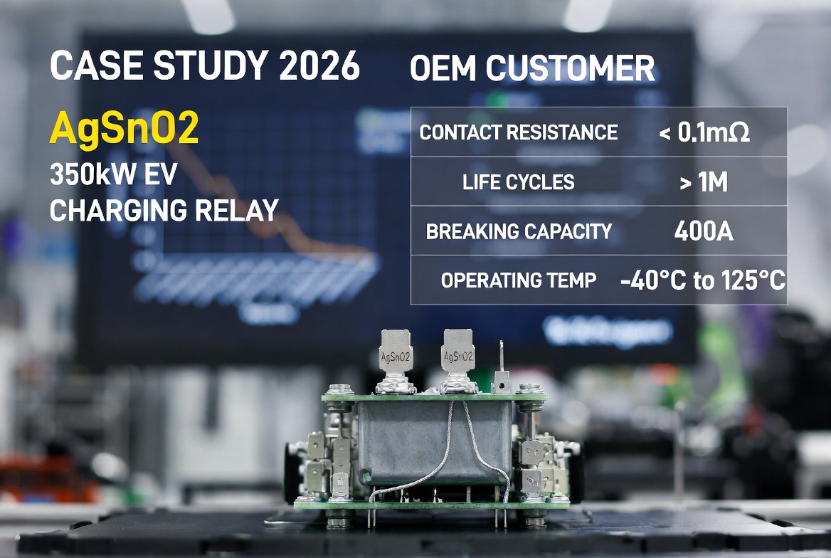 OEM custom AgSnO2 contacts for 350kW EV charging relay case study 2026